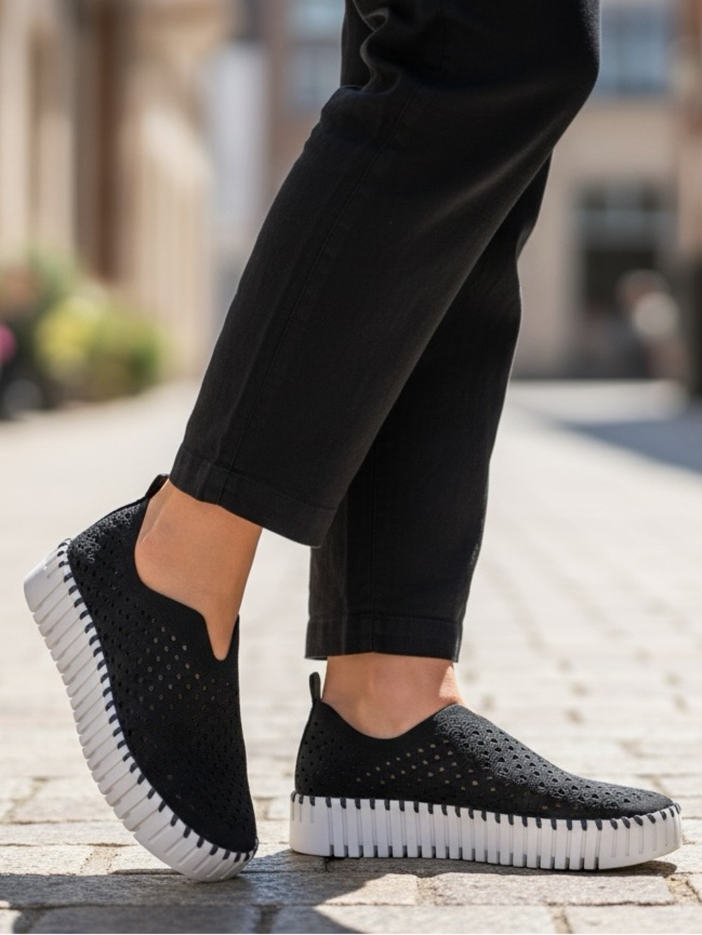 NWOT Ilse Jacobsen Black Perforated Platform Slip On Sneakers